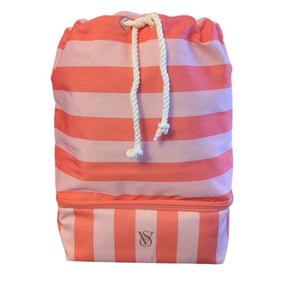 NWT Victoria's Secret Striped Insulated Beach Cooler Backpack - Picture 1 of 6